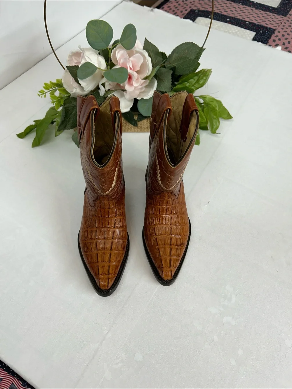 Brown Croc-Embossed Western Ankle Boots - kid's